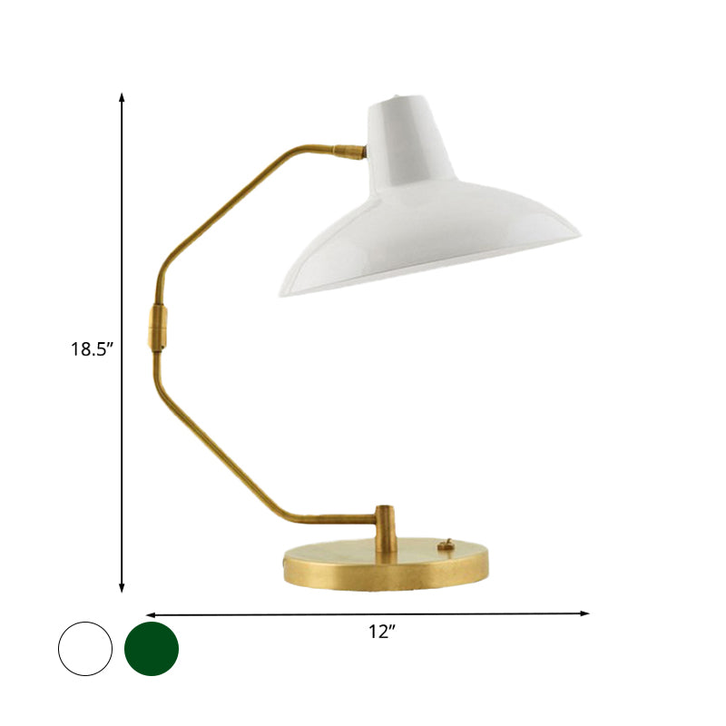 Single-Bulb Bow Desk Light Retro Brass Iron Reading Lamp with Green/White Wide Bowl Shade