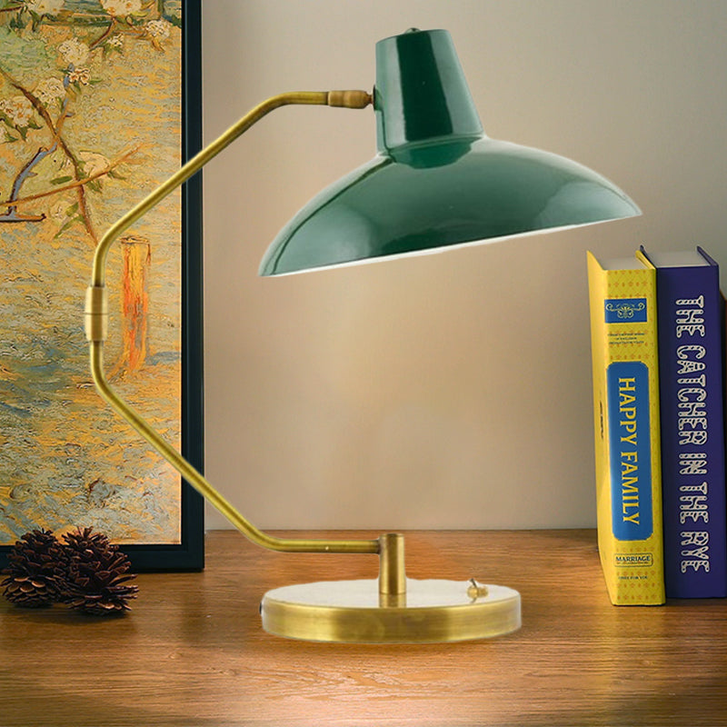 Single-Bulb Bow Desk Light Retro Brass Iron Reading Lamp with Green/White Wide Bowl Shade