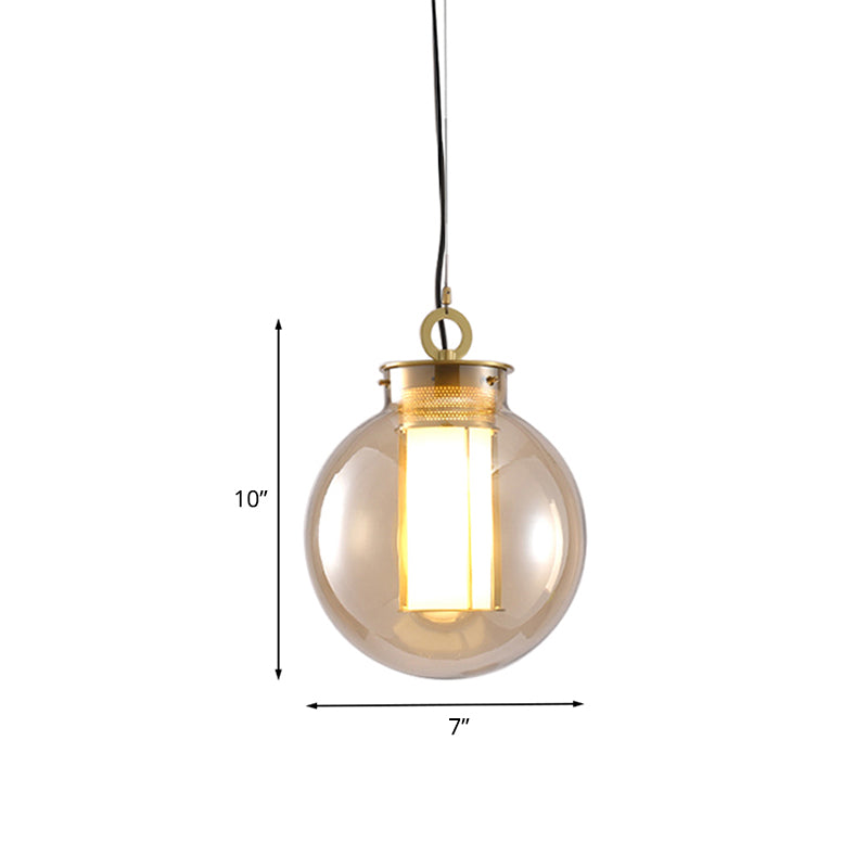 12,5 "/ 19" H Gol Single Pendululum Light Light Retro Amber Glass Sphère / Ellipse / Suspension OBLONC