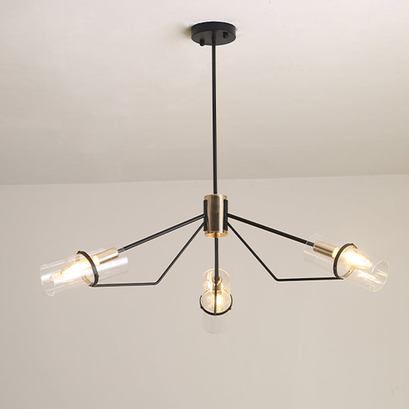 Sputnik helder/rookglas kroonluchter industrieel 3/6 kops slaapkamer hangende lamp in het zwart