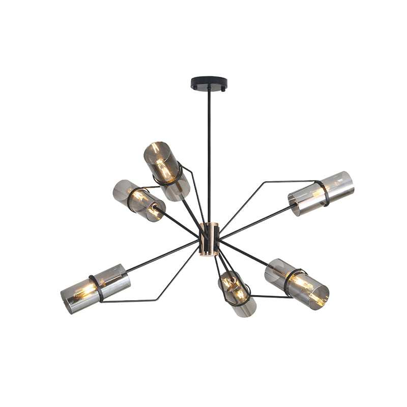 Sputnik helder/rookglas kroonluchter industrieel 3/6 kops slaapkamer hangende lamp in het zwart