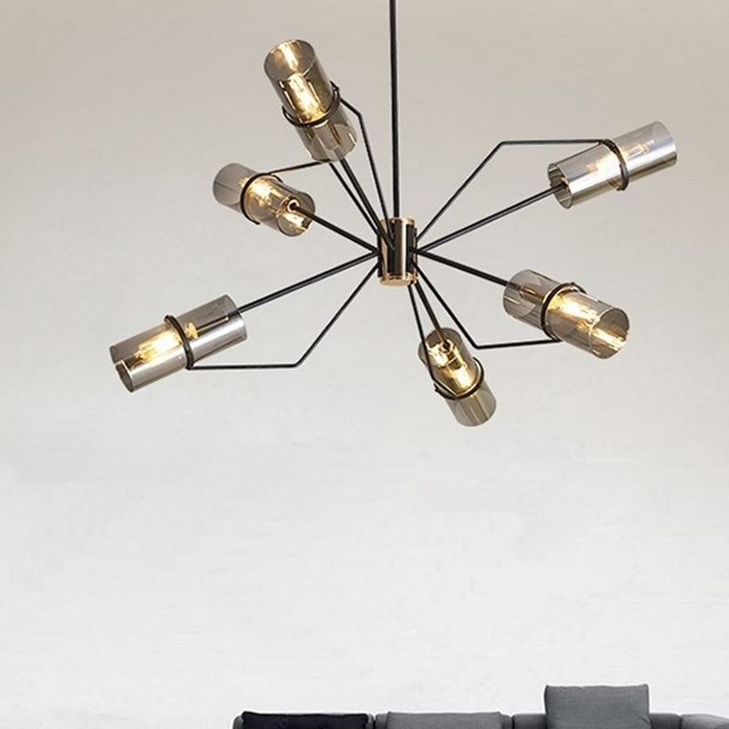 Sputnik Clear/Smoke Glass Chandelier Industrial 3/6 Heads Bedroom Hanging Light Fixture in Black