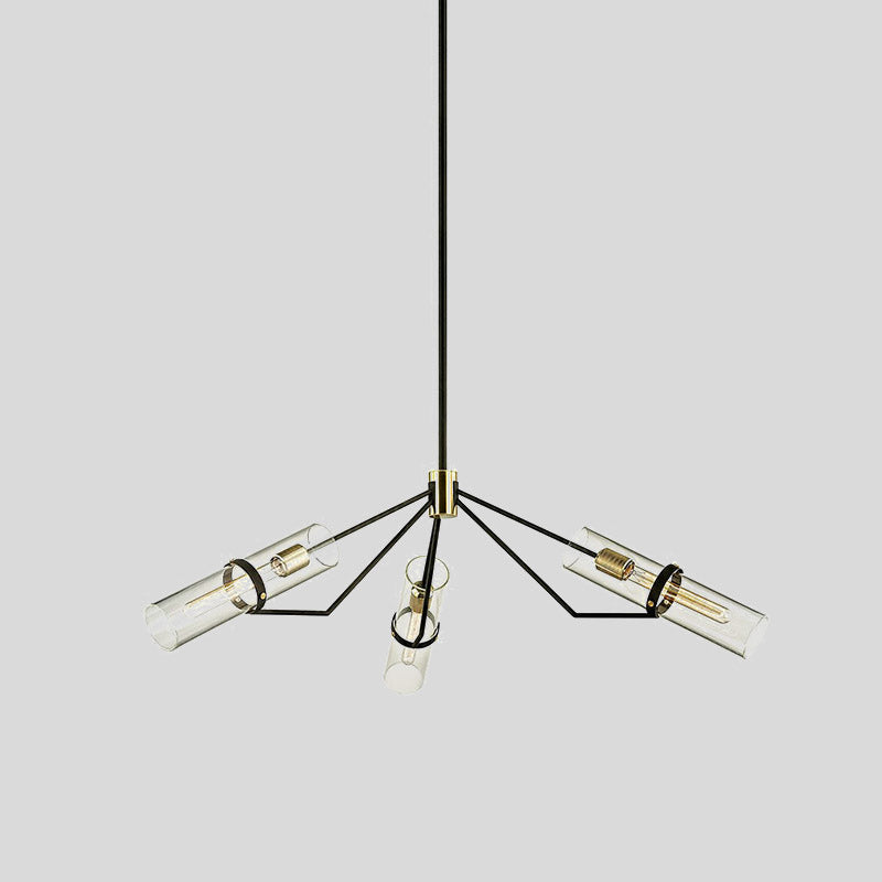 Sputnik Clear/Smoke Glass Chandelier Industrial 3/6 Heads Bedroom Hanging Light Fixture in Black