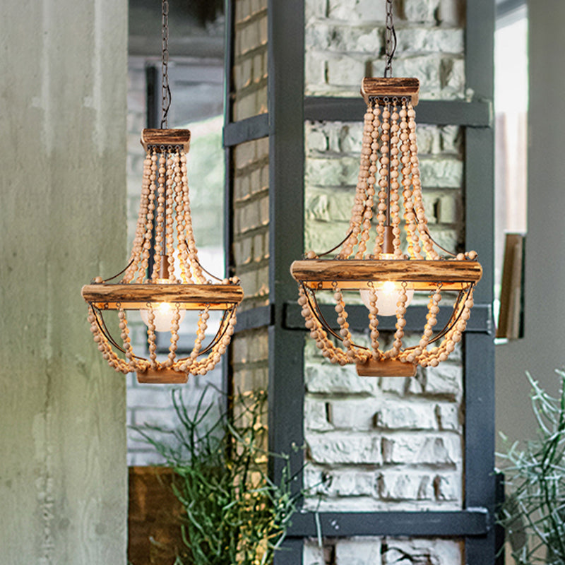 Holz Perlen braun hängende Lichtkorb 1 Leichte traditionelle hängende Beleuchtungsbehandlung