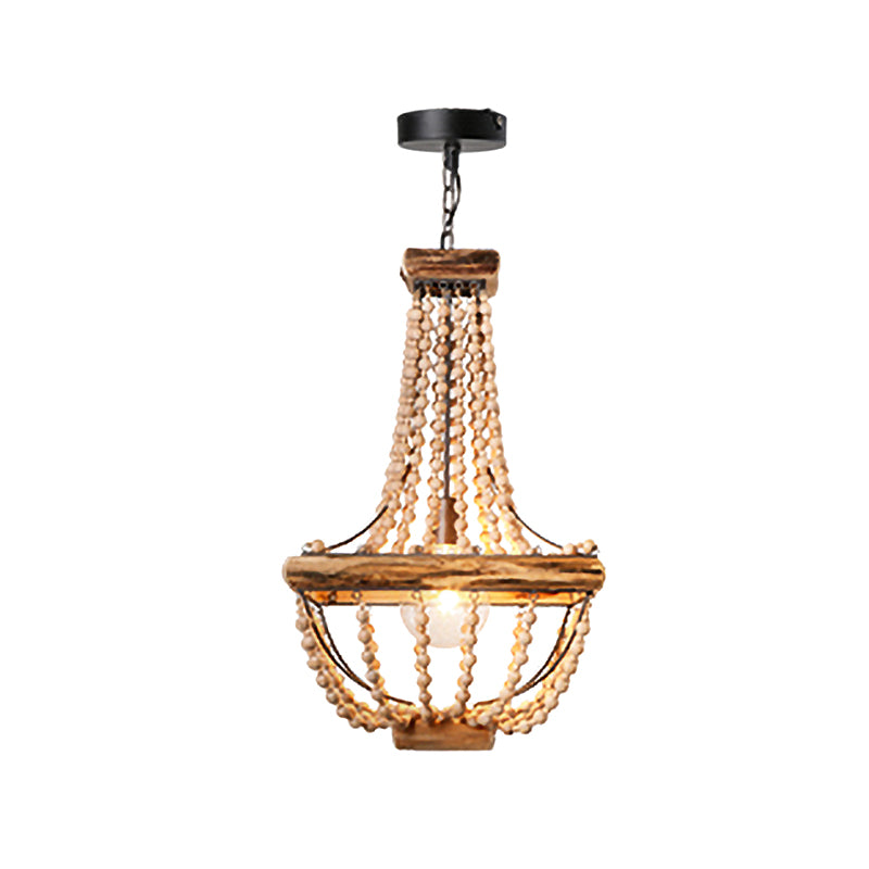 Wood Beaded Brown Hanging Light Basket 1 Light Traditional Suspended Lighting Fixture