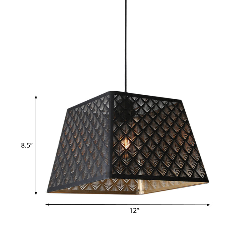 Single Trapezoidal Trellis Cage Pendant Industrial Black Iron Ceiling Suspension Lamp