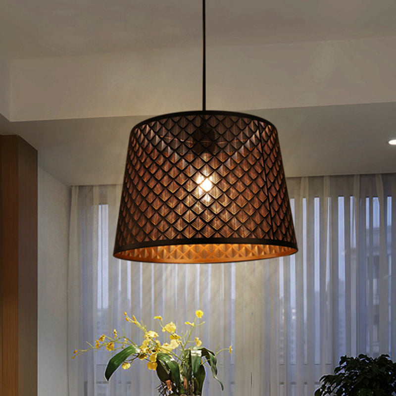 Mission X-Cage Drop Lamp Single Bulb Metallic Hanging Ceiling Light with Truncated Cone Shade in Black