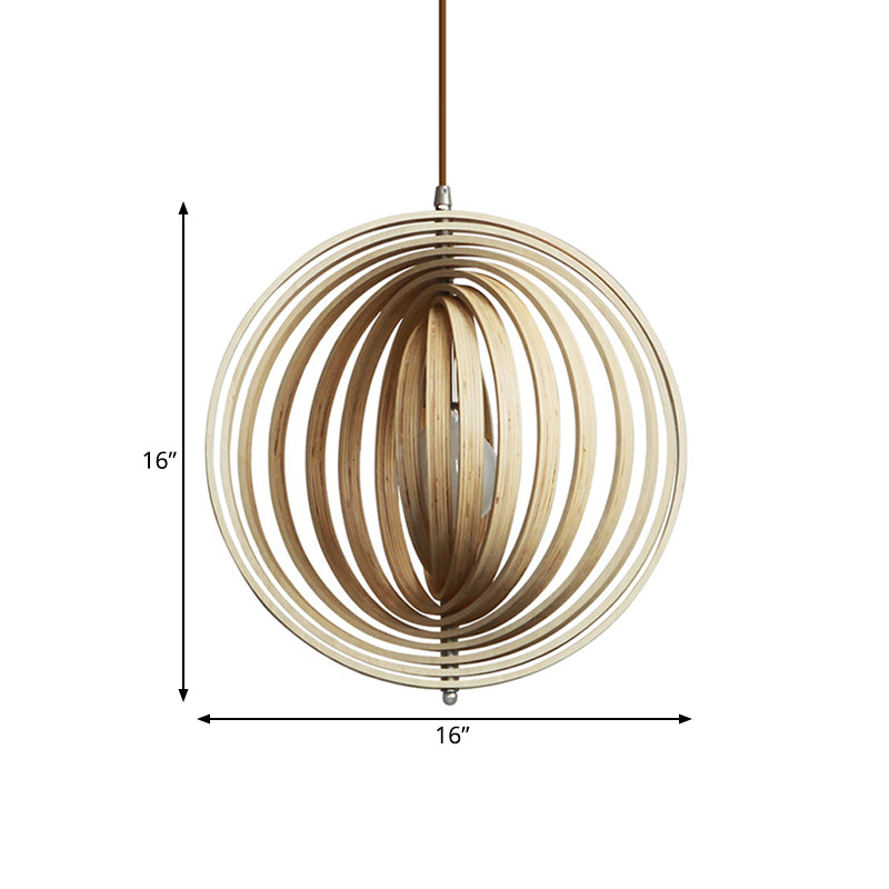 Kit di luce a sospensione a sospensione sfera rotabile asiatico in legno elegante 1 luce 16 "/19.5" BEIGE LUMINE APPLICAMENTO BEIGE