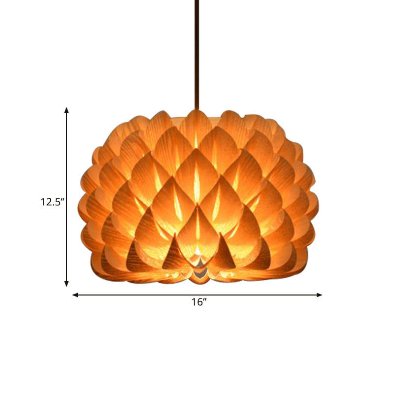 Fioring a mano in legno in legno illuminazione asiatica a 1 luce beige sospeso di illuminazione sospeso