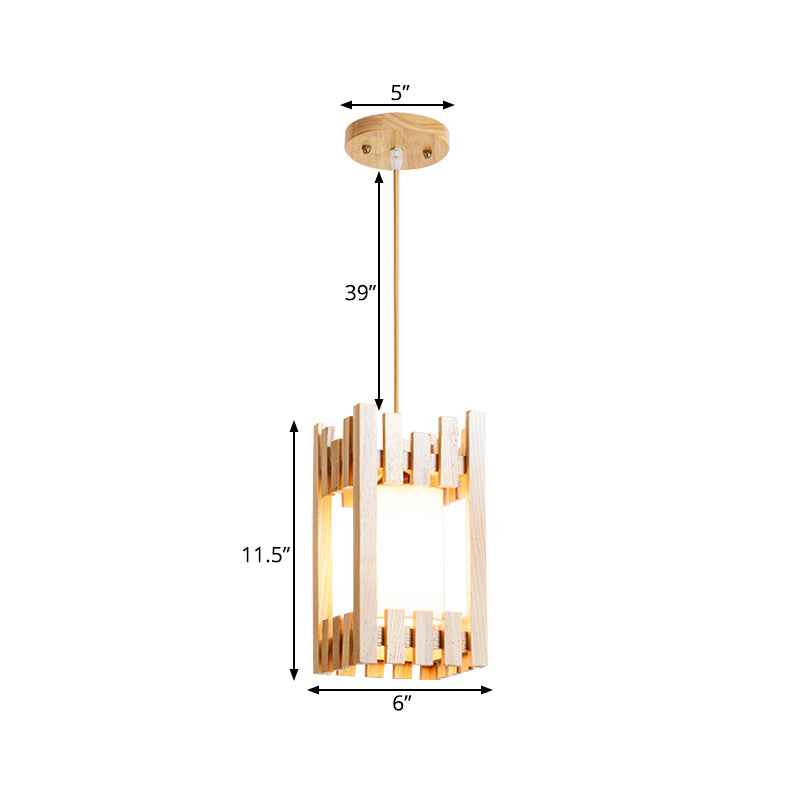 Cilindro tonalità Bistro a sospensione tessuto leggero 1 testa in testa l'illuminazione sospensione con protezione a gabbia in legno