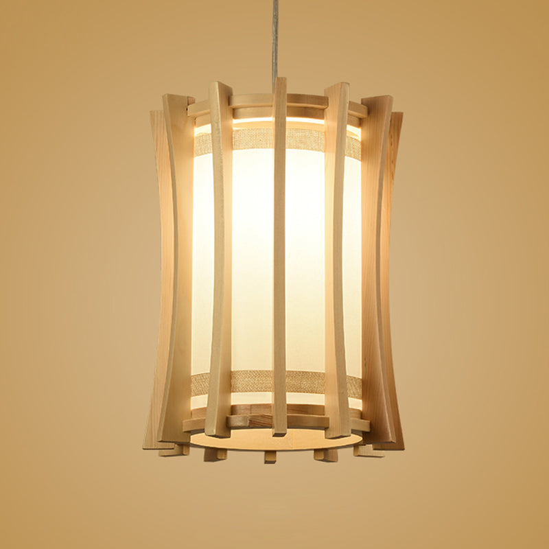 Lampada cilindrica Lampada Asia PVC 1 lampada a soffitto dinette lampadina con gabbia in legno in beige