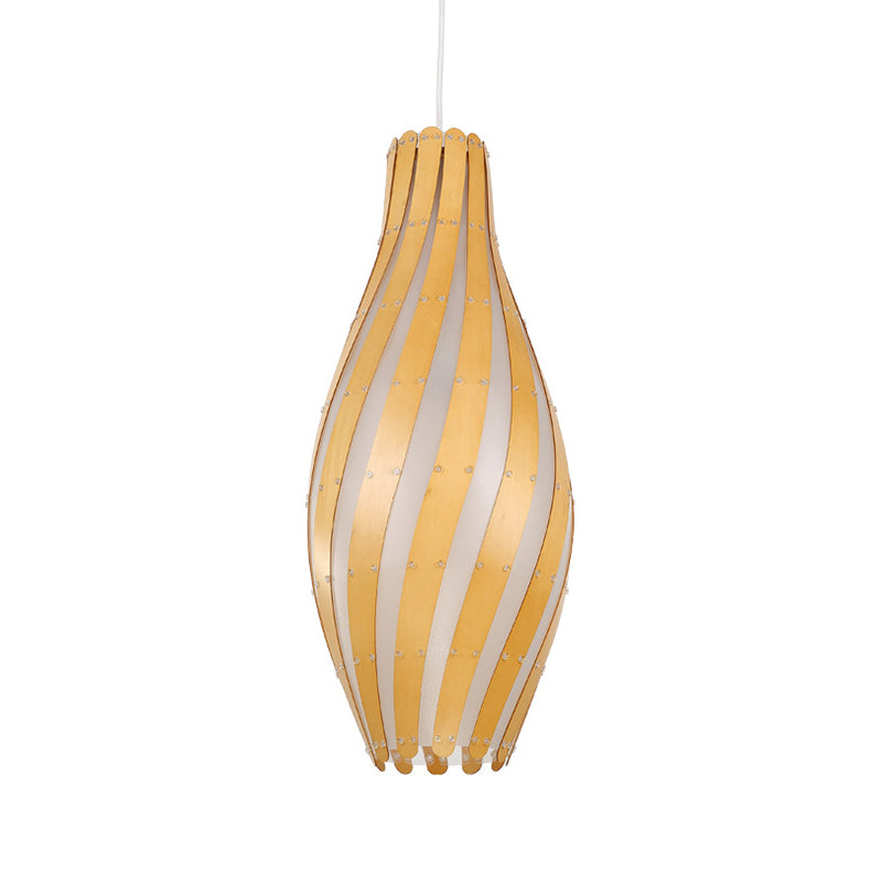 Luce sospesa a 1 luce moderna Beige BEIGE Twisty Vase Suspension Light con tonalità in legno, larghezza 6,5 ​​"/10"