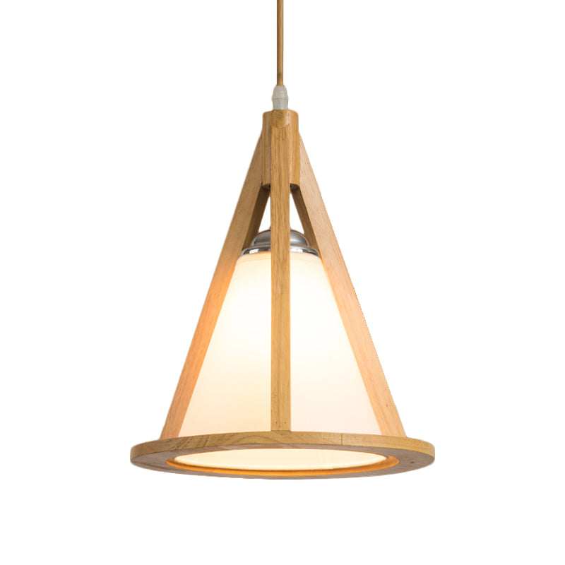 Lampada a sospensione in legno a forma di corno giapponese lampadina singolo beige luce con ombra con ombra