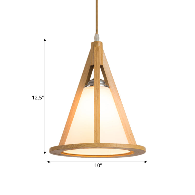 Lampada a sospensione in legno a forma di corno giapponese lampadina singolo beige luce con ombra con ombra