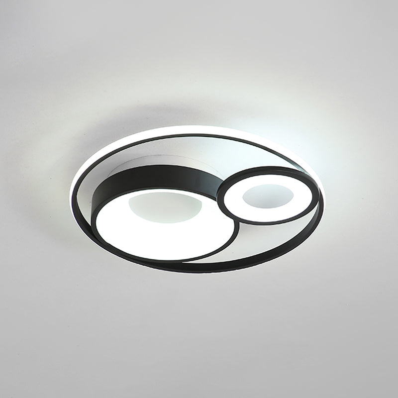 3 Circles Hotel Ceiling Lighting Metallic Nordic 16"/19.5" Wide LED Flush Mount Fixture in Warm/White Light, Black/White