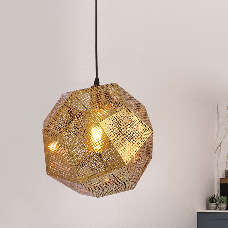 10"/12.5" W 1 Bulb Pendant Lighting Retro Mesh Globe Stainless Steel Pendulum Light in Chrome/Gold with Splice Design