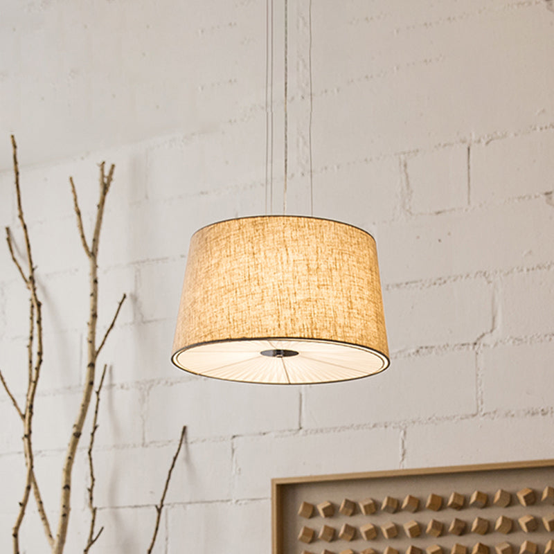 Modern Truncated Cone Ceiling Chandelier Fabric 5-Bulb Dinette Hanging Light with Incurvated Diffuser in Flaxen