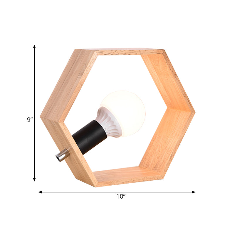 Wooden Hexagon Night Stand Light Minimalist Single Table Lighting with Naked Bulb Design