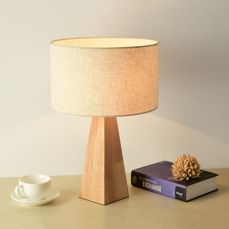 Prismatic Wooden Table Lamp Modernist 1 Light Beige Night Light with White Fabric Lamp Shade