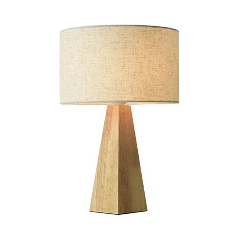 Prismatic Wooden Table Lamp Modernist 1 Light Beige Night Light with White Fabric Lamp Shade