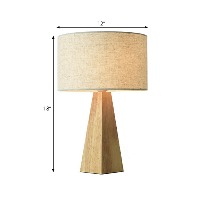 Prismatic Wooden Table Lamp Modernist 1 Light Beige Night Light with White Fabric Lamp Shade