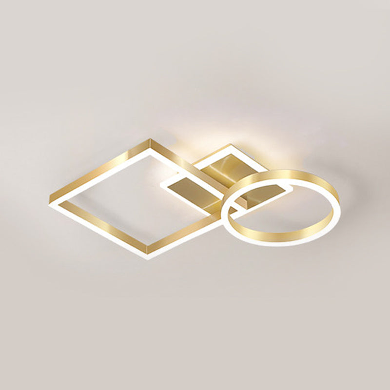 Moderne creatieve LED-plafondlamp aluminium goud/koffie geometrisch raamwerk inbouwlicht in warm/wit licht, 20,5"/34" L