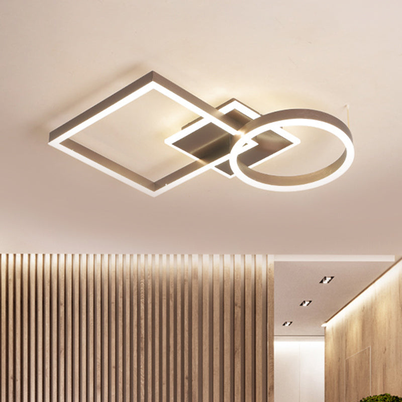 Moderne creatieve LED-plafondlamp aluminium goud/koffie geometrisch raamwerk inbouwlicht in warm/wit licht, 20,5"/34" L