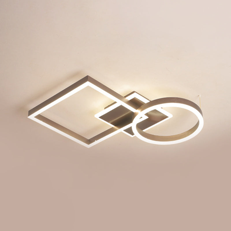 Moderne creatieve LED-plafondlamp aluminium goud/koffie geometrisch raamwerk inbouwlicht in warm/wit licht, 20,5"/34" L