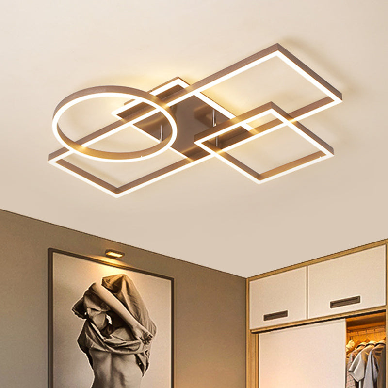 Moderne creatieve LED-plafondlamp aluminium goud/koffie geometrisch raamwerk inbouwlicht in warm/wit licht, 20,5"/34" L