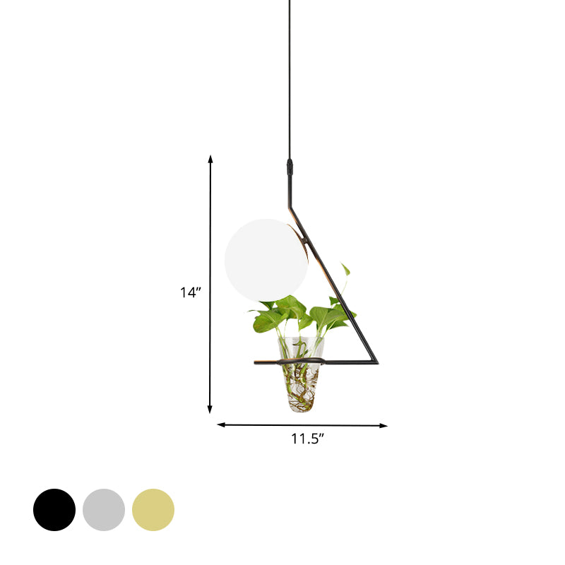 Colgante de suspensión de pelota de granja 1 cabeza de vidrio de leche colgando lámpara en negro/gris/oro con taza de planta