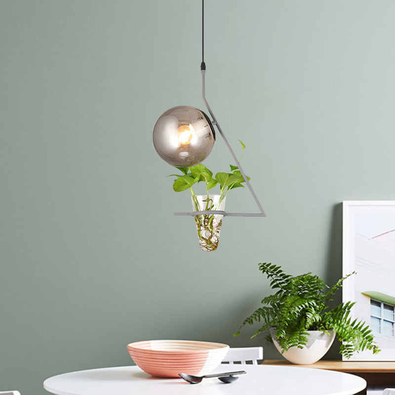 Bol slaapkamer ophanging licht industriële rookgrijs glas 1 licht zwart/grijs/gouden plafondlamp met plantenbeker