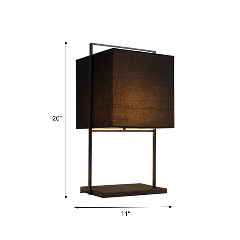 Modern Cube Nightstand Light Fabric 1 Bulb Living Room Table Lamp with Rectangle Stand in Black