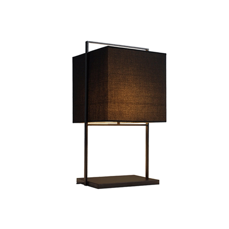 Modern Cube Nightstand Light Fabric 1 Bulb Living Room Table Lamp with Rectangle Stand in Black