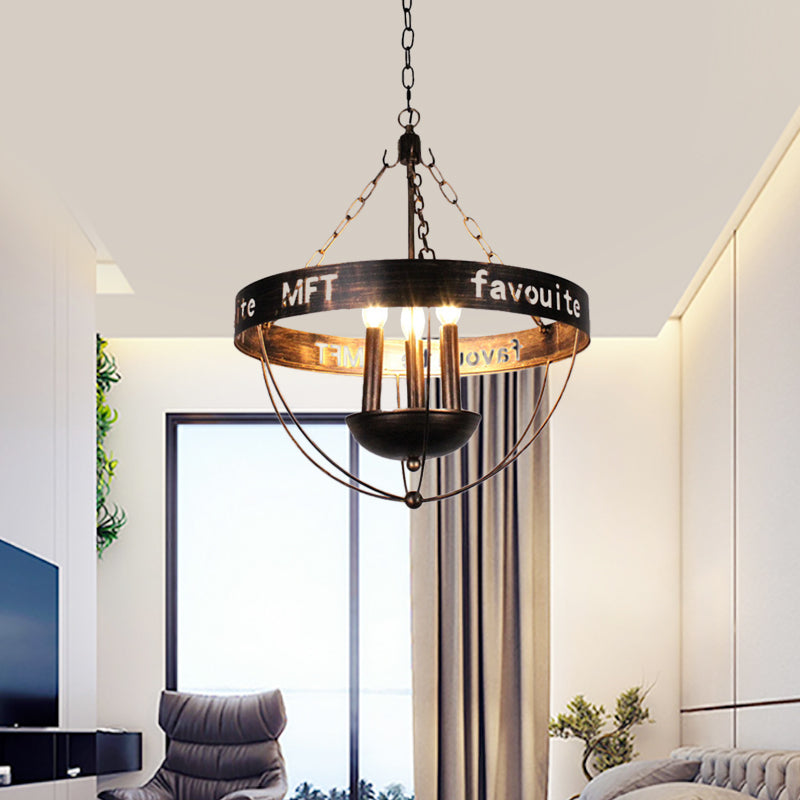 Candlestick Iron Chandelier Light Factory 3 Bulbs Living Room Hanging Pendant Lamp in Black with Wire Guard