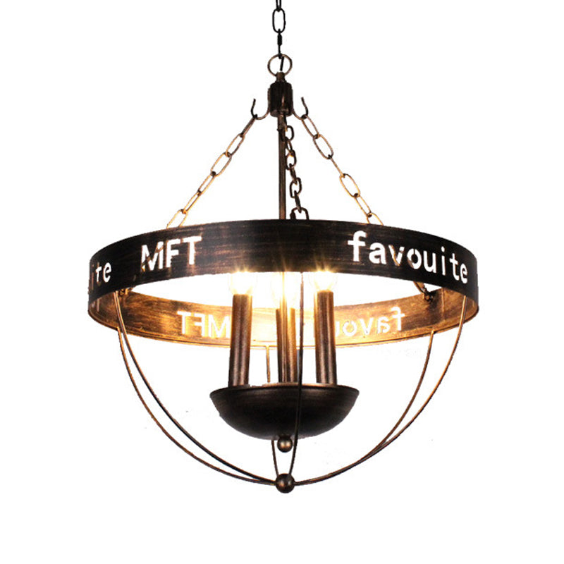 Candlestick Iron Chandelier Light Factory 3 Bulbs Living Room Hanging Pendant Lamp in Black with Wire Guard