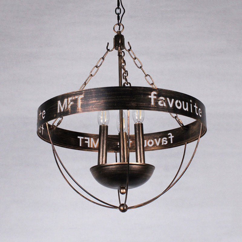 Candlestick Iron Chandelier Light Factory 3 Bulbs Living Room Hanging Pendant Lamp in Black with Wire Guard