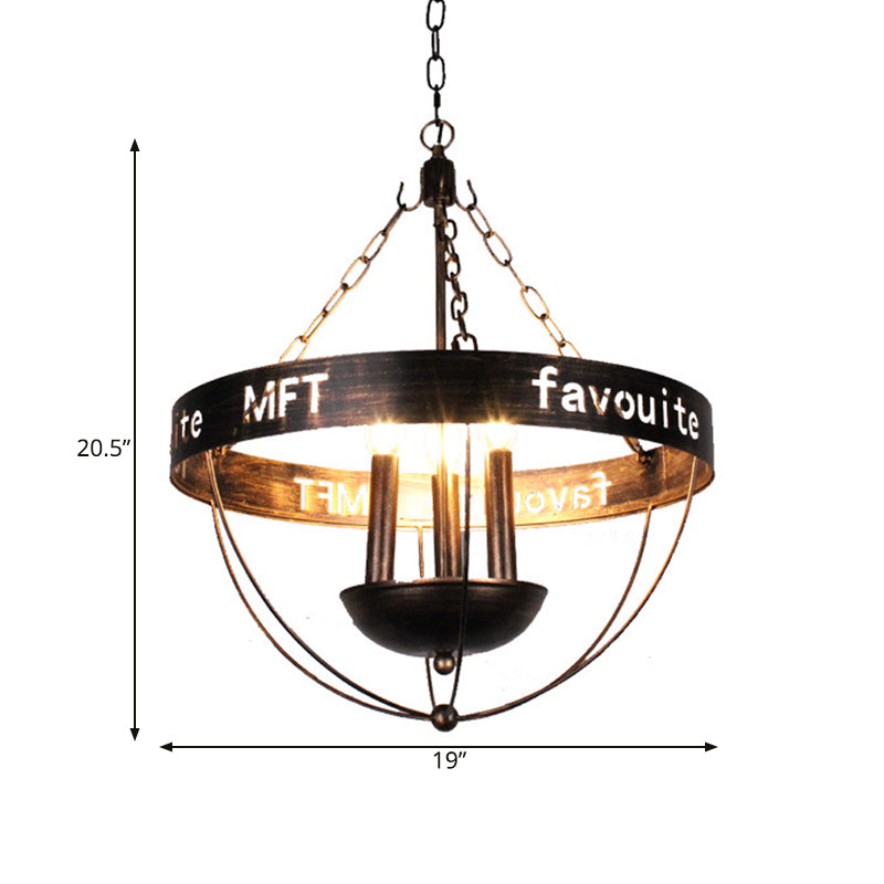 Candlestick Iron Chandelier Light Factory 3 Bulbs Living Room Hanging Pendant Lamp in Black with Wire Guard