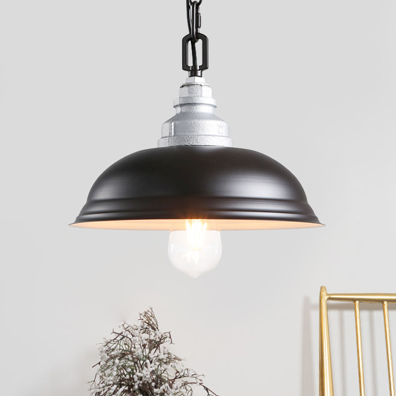 Bowl-Shaped Iron Pendant Lamp Factory 1-Head Restaurant Suspended Lighting Fixture in Black