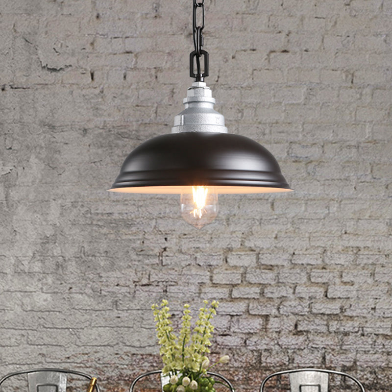 Bowl-Shaped Iron Pendant Lamp Factory 1-Head Restaurant Suspended Lighting Fixture in Black