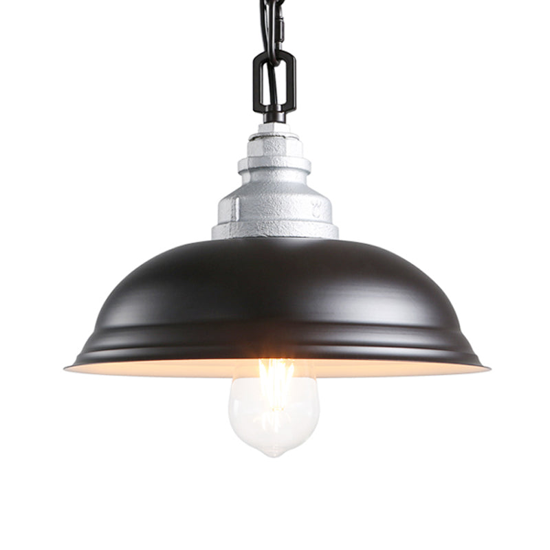 Bowl-Shaped Iron Pendant Lamp Factory 1-Head Restaurant Suspended Lighting Fixture in Black