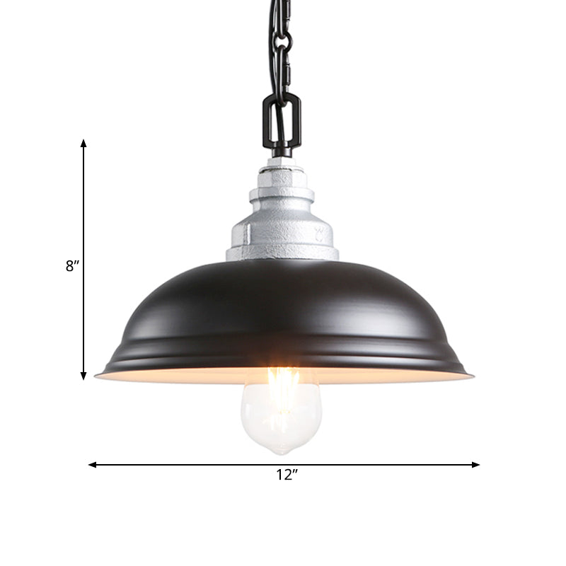 Bowl-Shaped Iron Pendant Lamp Factory 1-Head Restaurant Suspended Lighting Fixture in Black