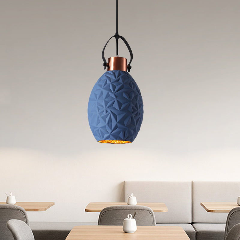 Elliptisch restaurant Down Lighting hanger industrieel zwart/wit/blauw gestructureerd glas 1 lamp koper hangend licht met handvat