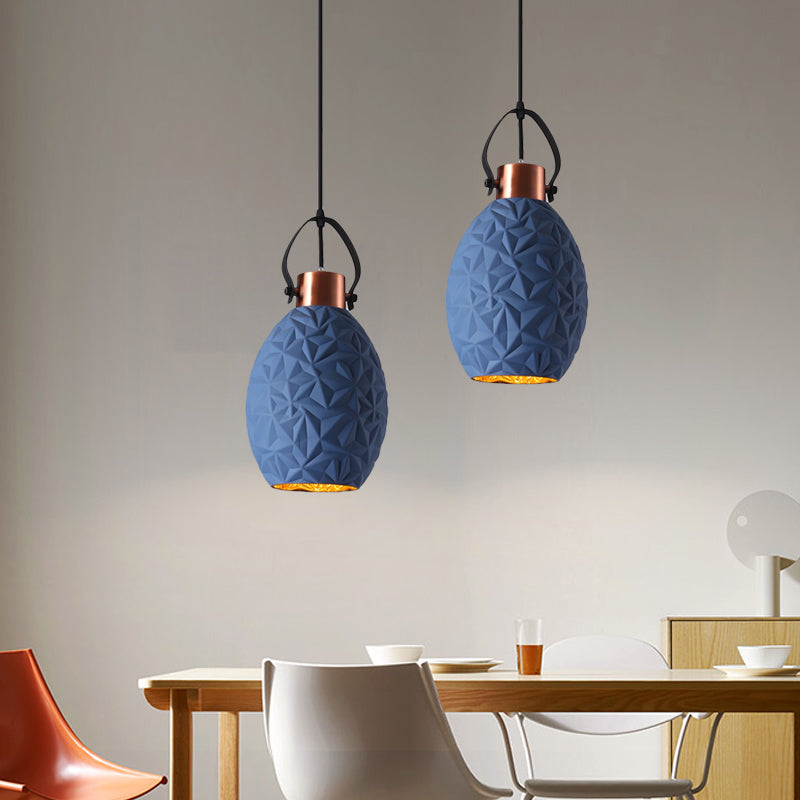 Elliptisch restaurant Down Lighting hanger industrieel zwart/wit/blauw gestructureerd glas 1 lamp koper hangend licht met handvat