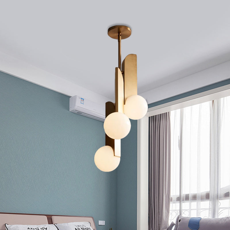 3 Bulbs Global Chandelier Lighting Colonial Gold Opal Frosted Glass Pendant Light Fixture for Bedroom