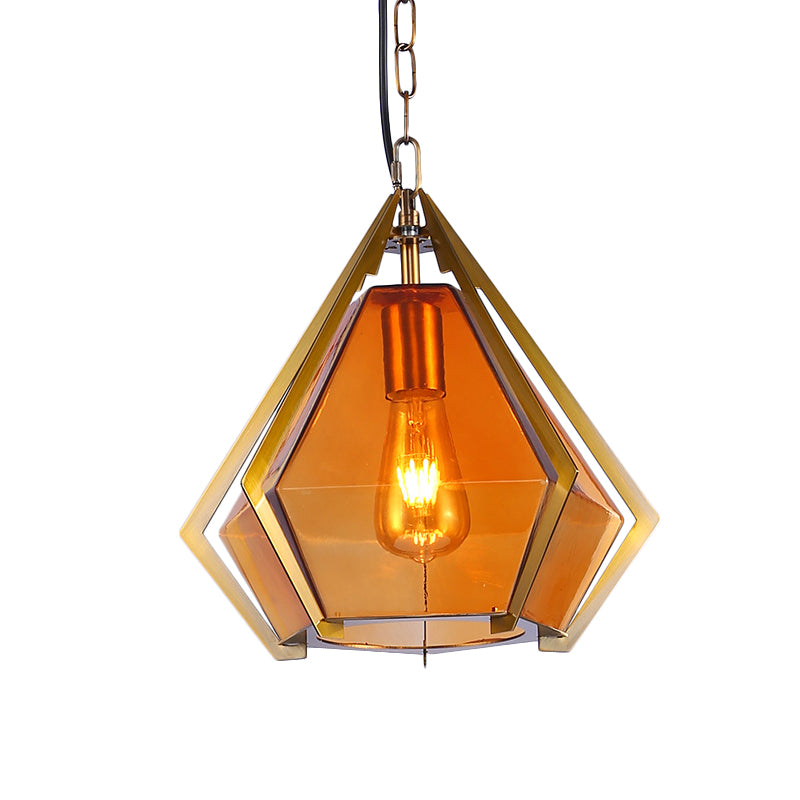 Lámpara colgante de techo de restaurante de diamantes colonialismo blanco/humo gris/vidrio bronceado 1 bulbo dorado lámpara colgante