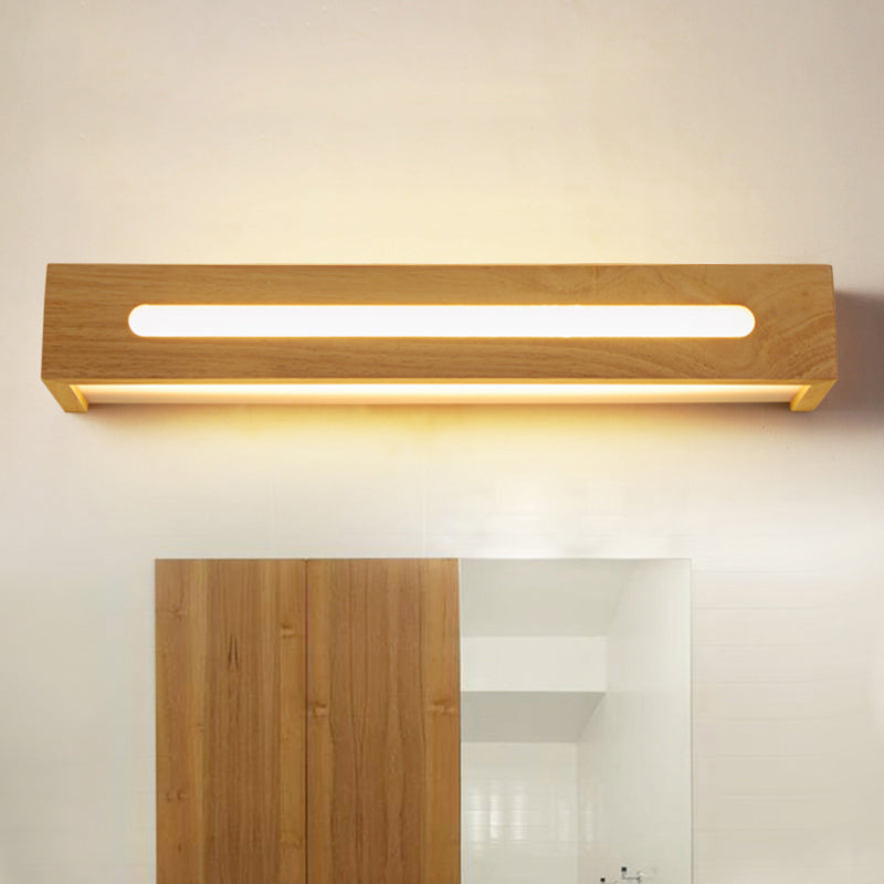 Medra de pared LED rectangular de madera minimalista de 14 "/18" /21.5 "de ancho 1 luz de tocador de baño ligero con difusor en luz cálida/blanca