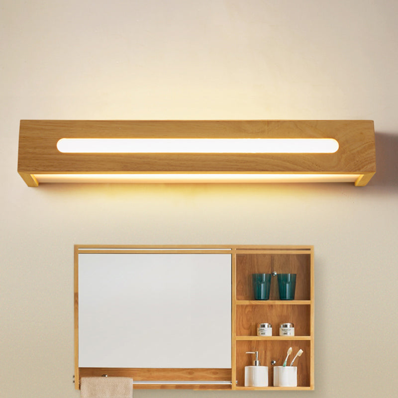 Medra de pared LED rectangular de madera minimalista de 14 "/18" /21.5 "de ancho 1 luz de tocador de baño ligero con difusor en luz cálida/blanca