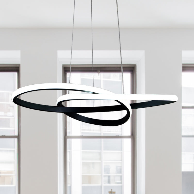 Twisted Chandelier Pendant Modern Acrylic Black Hanging Ceiling Light in Warm/White Light