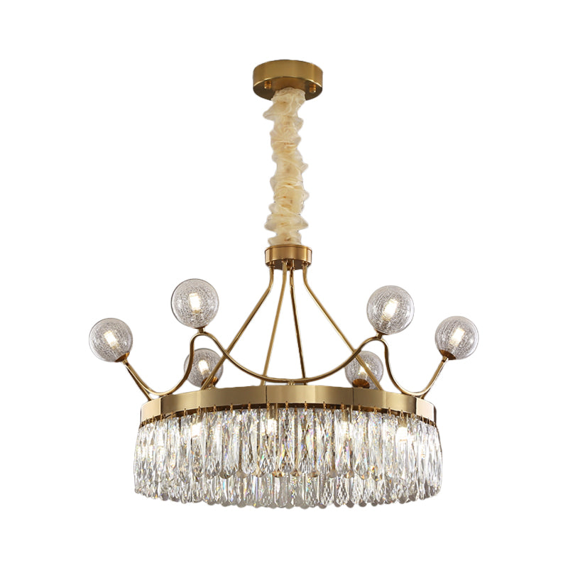 Rectangle-Cut Crystal Crown Chandelier Contemporary 13-Bulb Suspension Pendant Light in Gold