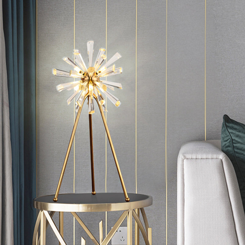 Burst Study Room Desk Light Crystal Prisms 1 Bulb Contemporary Night Table Lamp in Gold